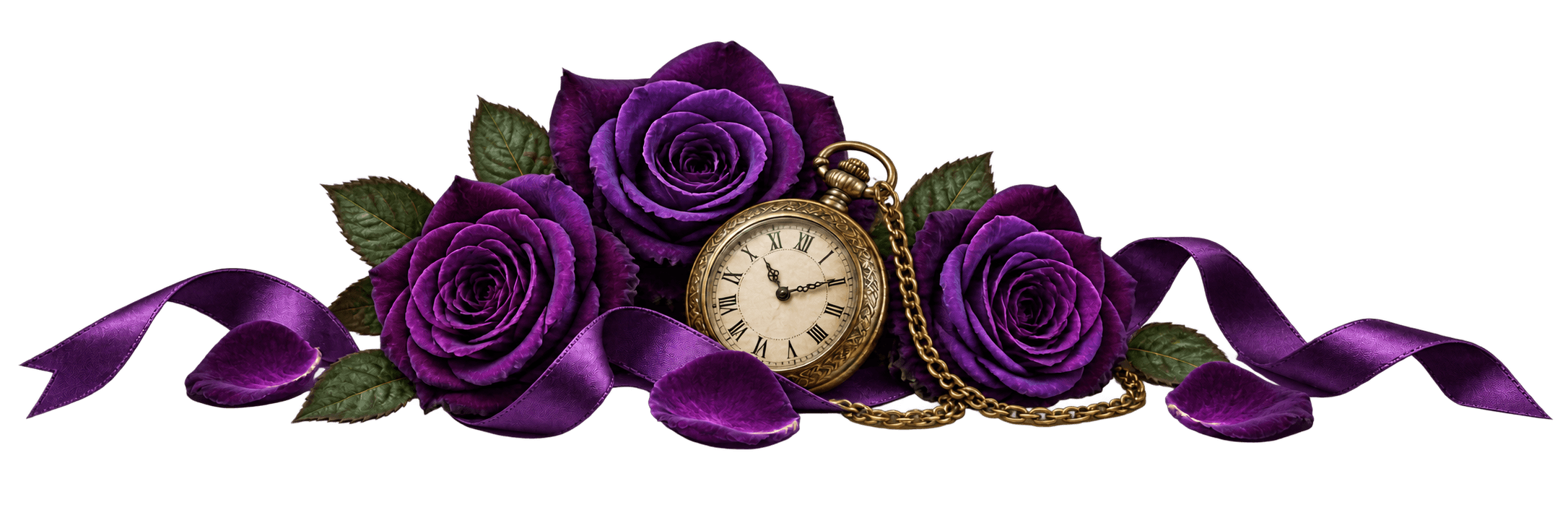 Antique watch with purple roses and ribbon