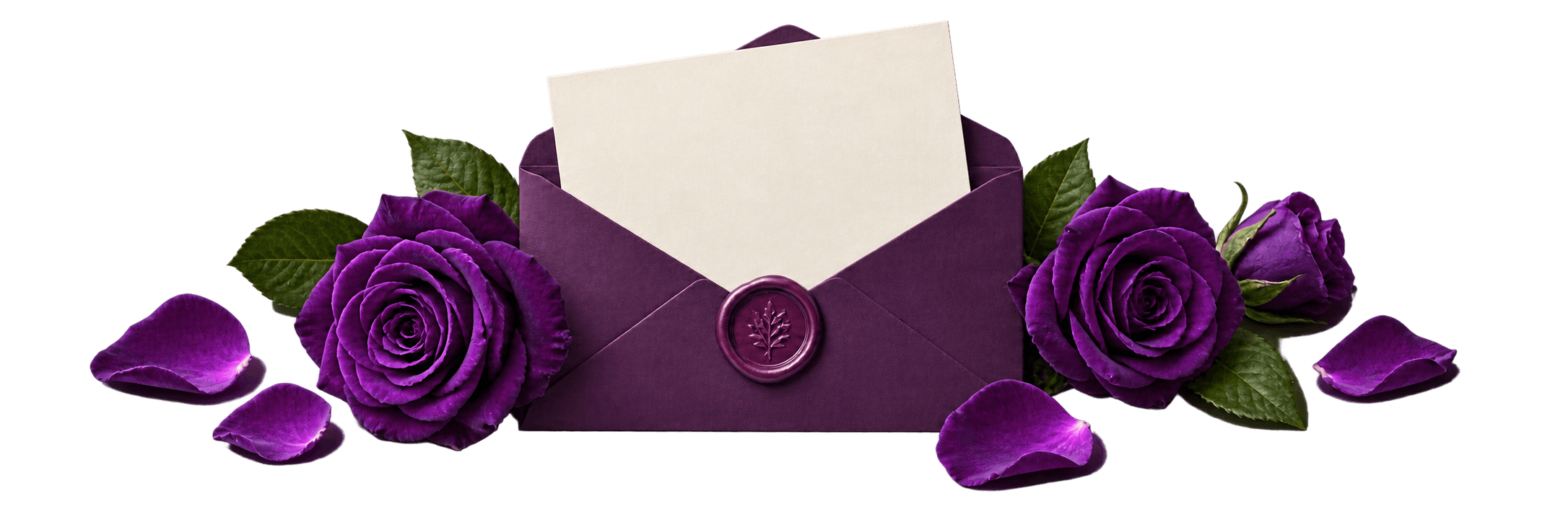 Invitation envelope with purple roses